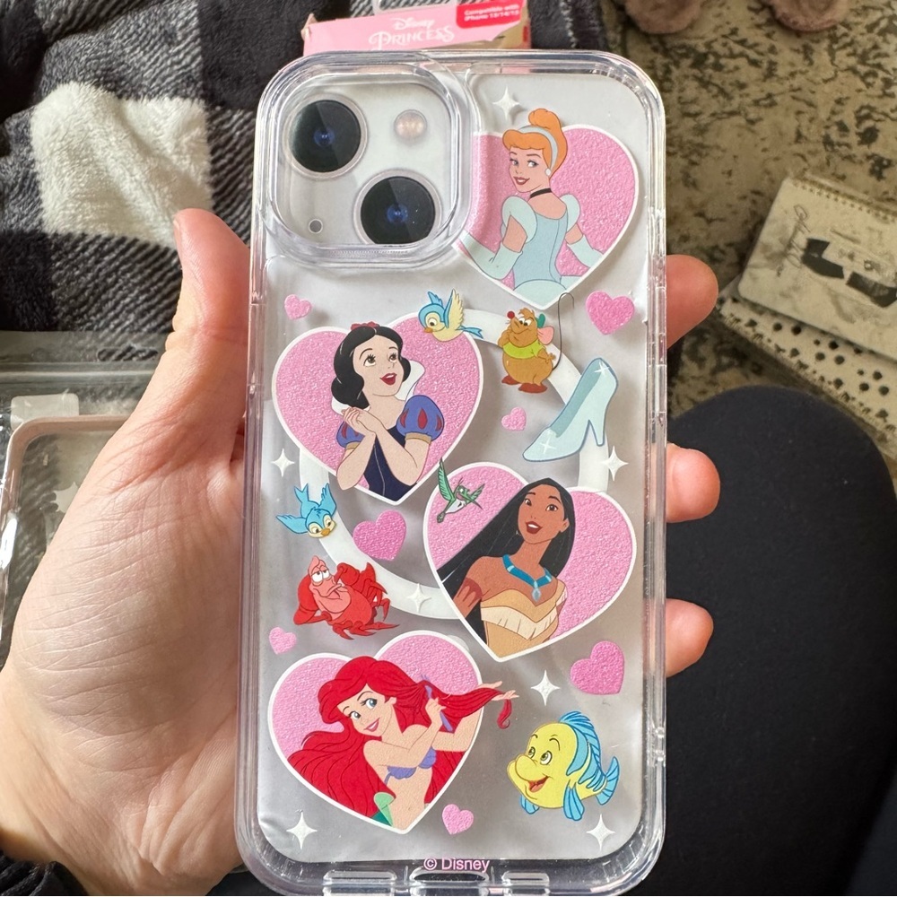 Disney Princess Clear Phone Case - Pink Hearts-IPhone 13,14,15